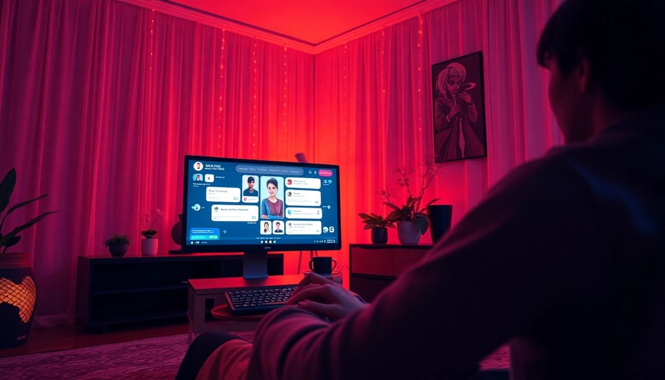 Engaging interaction with an nsfw ai chatbot in a modern, cozy setting.