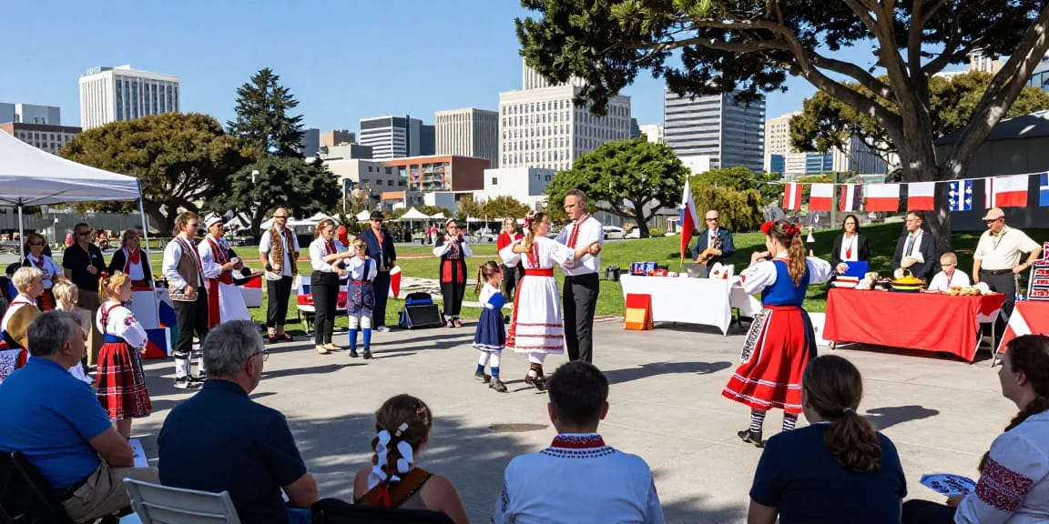 Polish community gathers at https://www.sfpol.com/ event in San Francisco, celebrating culture and heritage.
