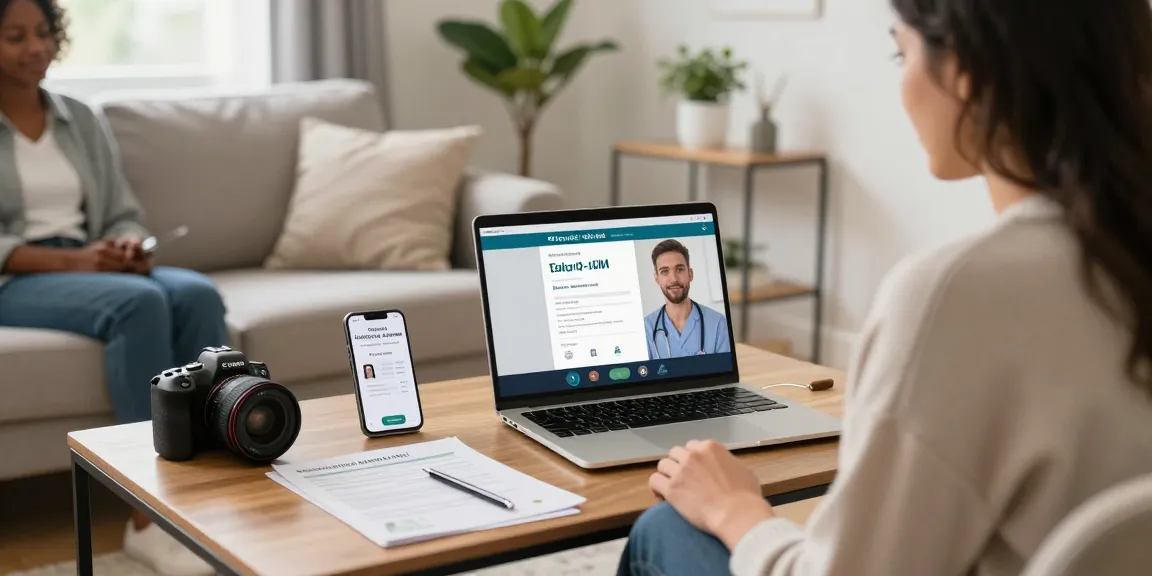 Patient engaged in a telemedicine consultation for Ohio MMJ Card online application, showcasing comfortable home environment and essential documents.