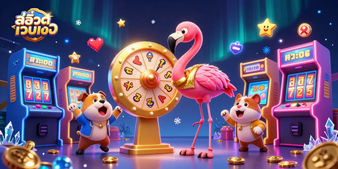 Spin the golden prize wheel with สล็อตเว็บตรง for thrilling slot rewards, featuring vibrant game elements.