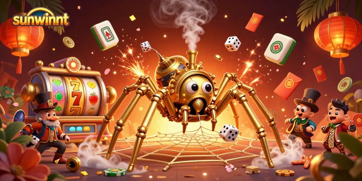 Spin the reels at sunwinnt with a stunning steampunk spider and dazzling casino elements.