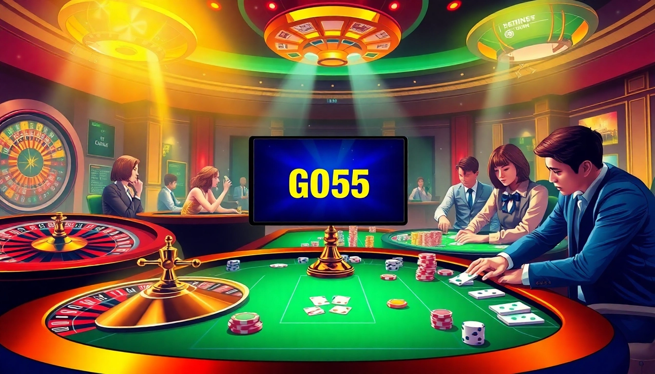 Experience the thrill of gambling at https://god55.fit/ with vibrant casino tables and poker chips.