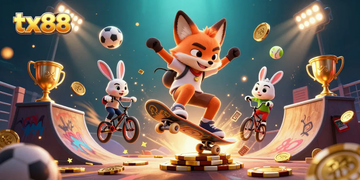 Experience the thrill of tx88 with dynamic gambling scenes featuring vibrant characters and casino elements.