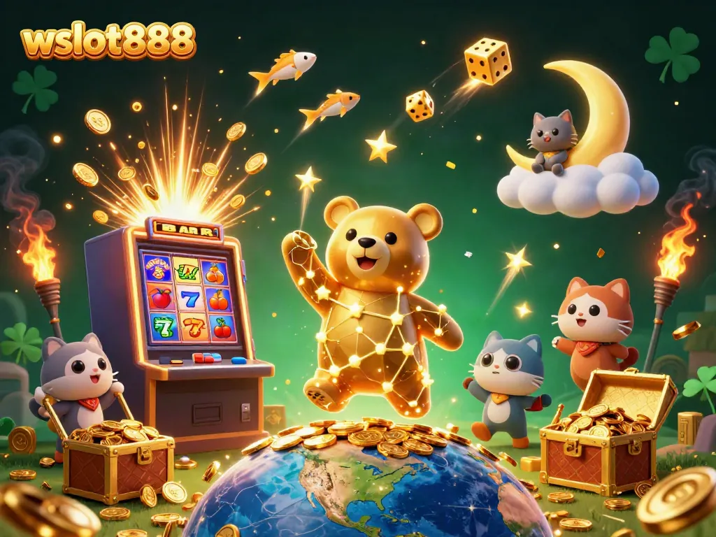 Mengguncang dunia dengan wslot888, beruntung menemukan jackpot slot yang pecah dalam ilustrasi 3D.
