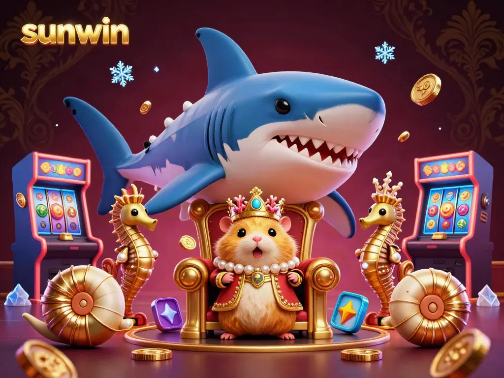 Experience thrilling gameplay at sunwin with a golden hamster king surrounded by vibrant casino elements.