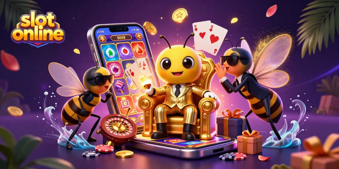 Experience online slots with a mob boss bumblebee surrounded by vibrant slot game elements