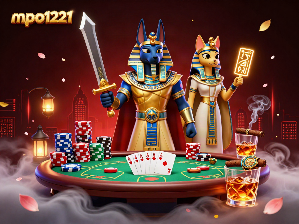 Engage with mpo1221 as Anubis and Bastet command the poker scene with vibrant gaming elements.