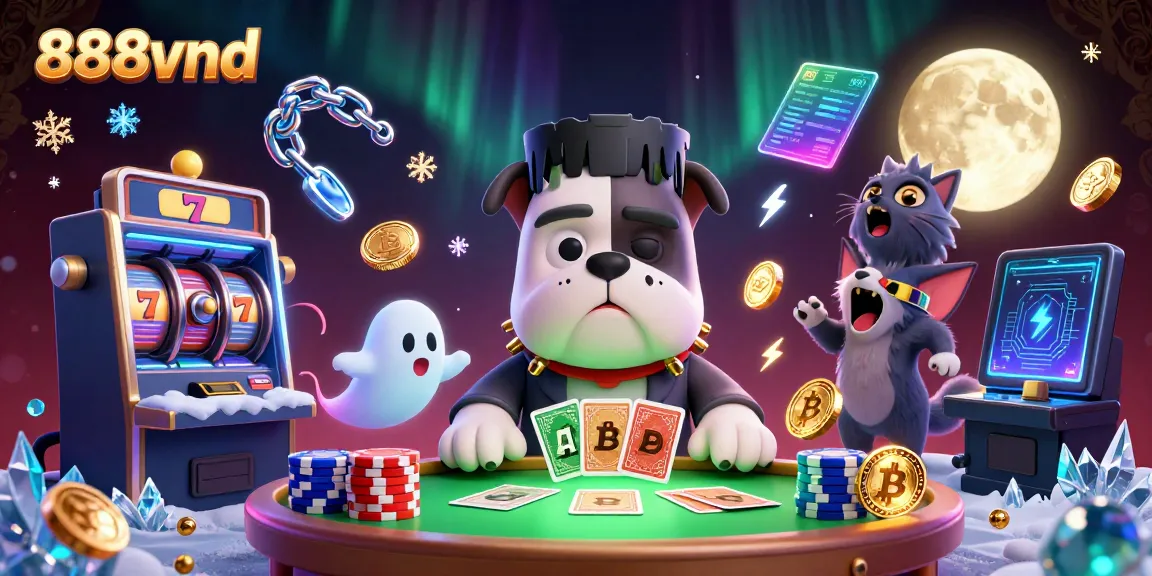 Experience thrilling gameplay with 888vnd's unique characters in this vibrant casino illustration.