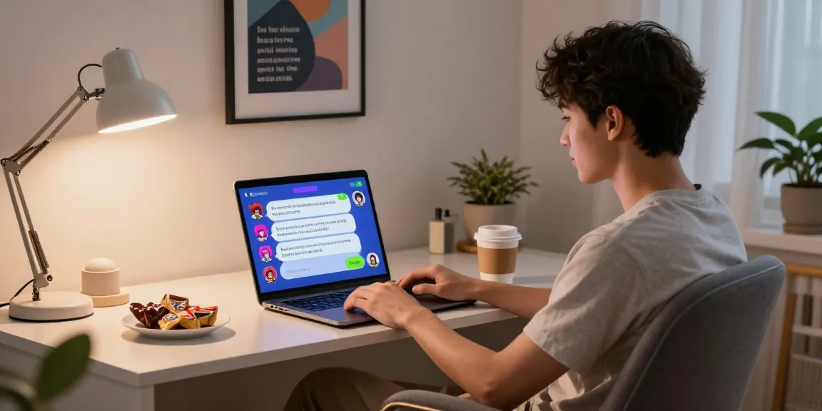 User enjoying ai nsfw chat on laptop in a cozy modern room.