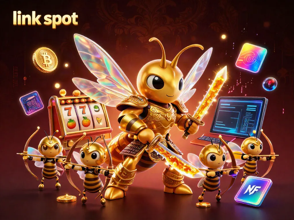 Menggandakan pengalaman bermain link slot dengan karakter slot dan jackpot di dalam ilustrasi digital 3D.