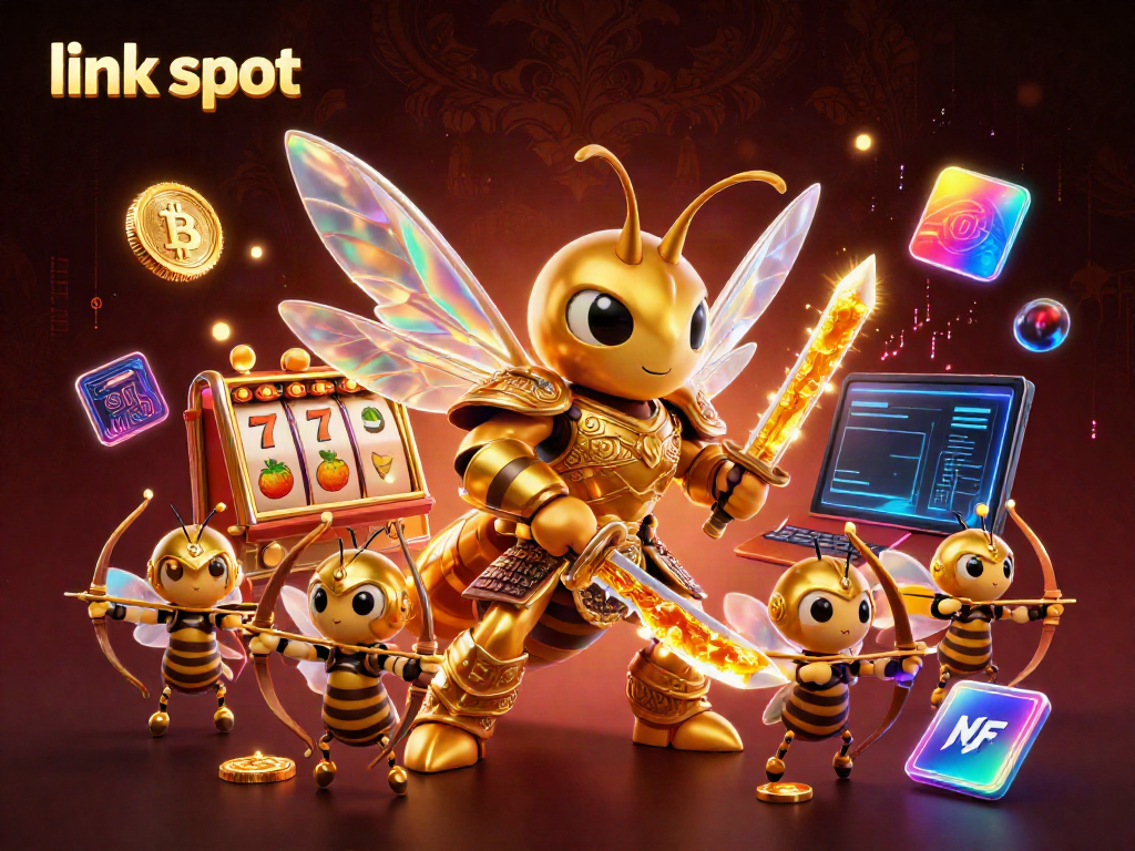 Menggandakan pengalaman bermain link slot dengan karakter slot dan jackpot di dalam ilustrasi digital 3D.