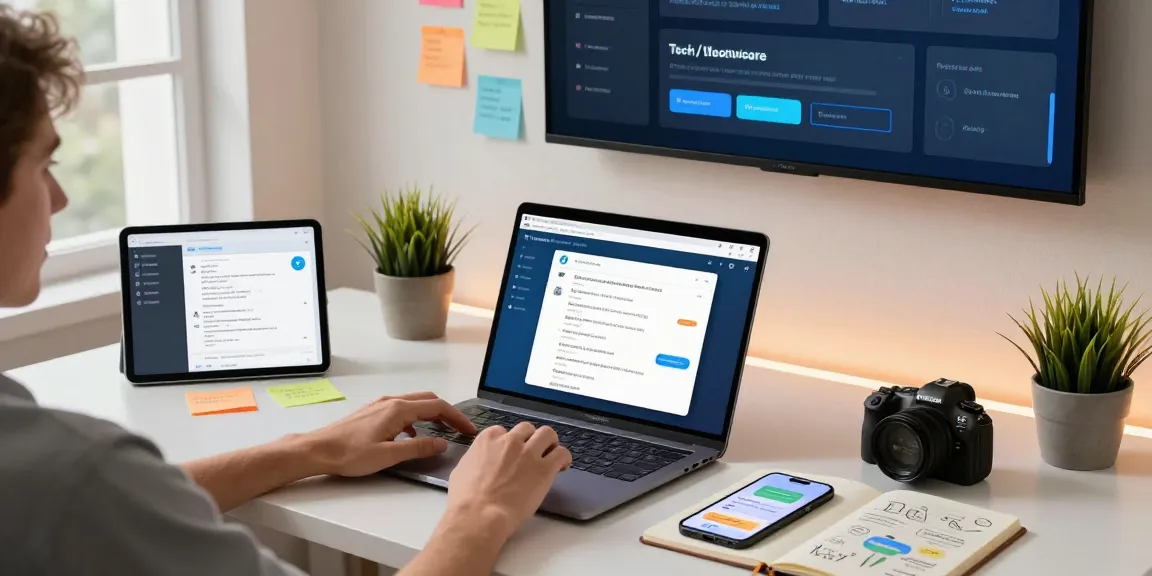 User engaging with Telegram Web Version on laptop in a modern office workspace, showcasing digital communication tools.