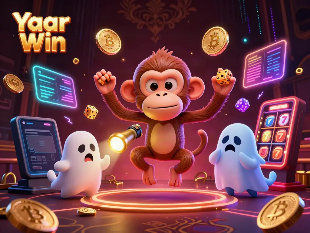 Experience Yaar Win through an exciting gaming scene with a playful monkey and a brave puppy tracking golden treasures.