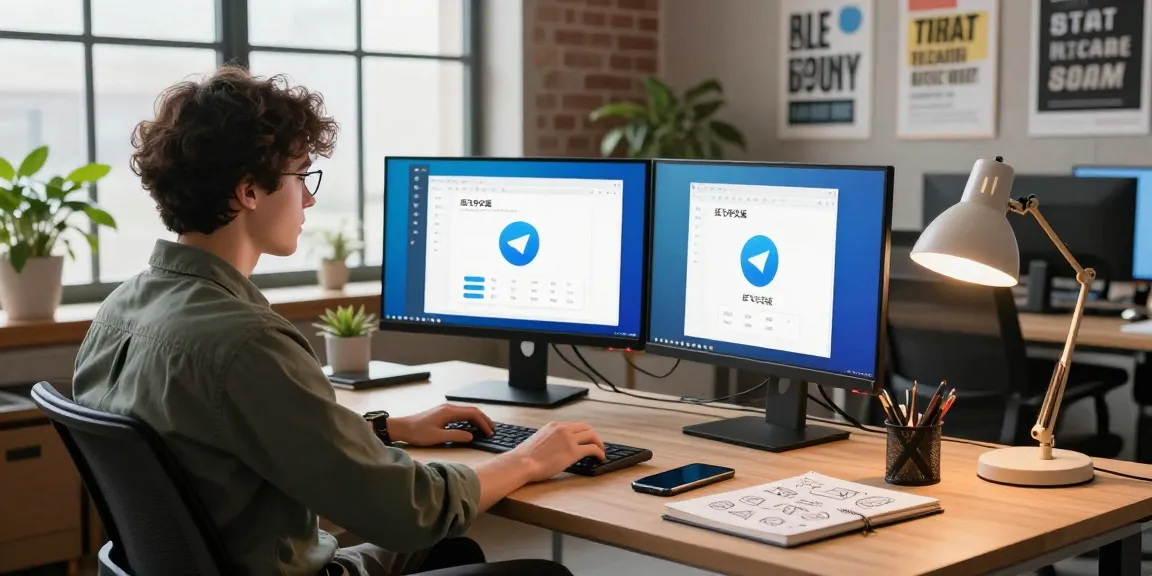 Focused professional showcasing the functionalities of 纸飞机中文版 in a bright, modern tech workspace.
