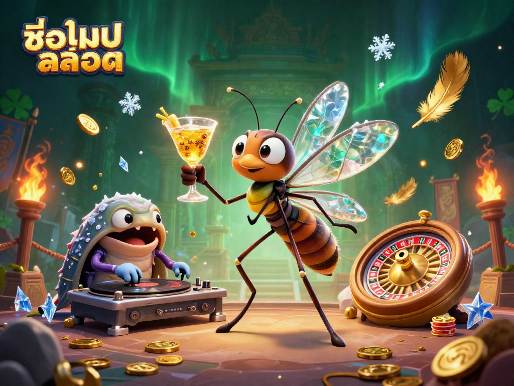 Engage in thrilling gameplay with ชื่อเกมสล็อต showcased in a vibrant 3D illustration featuring unique characters and casino elements.