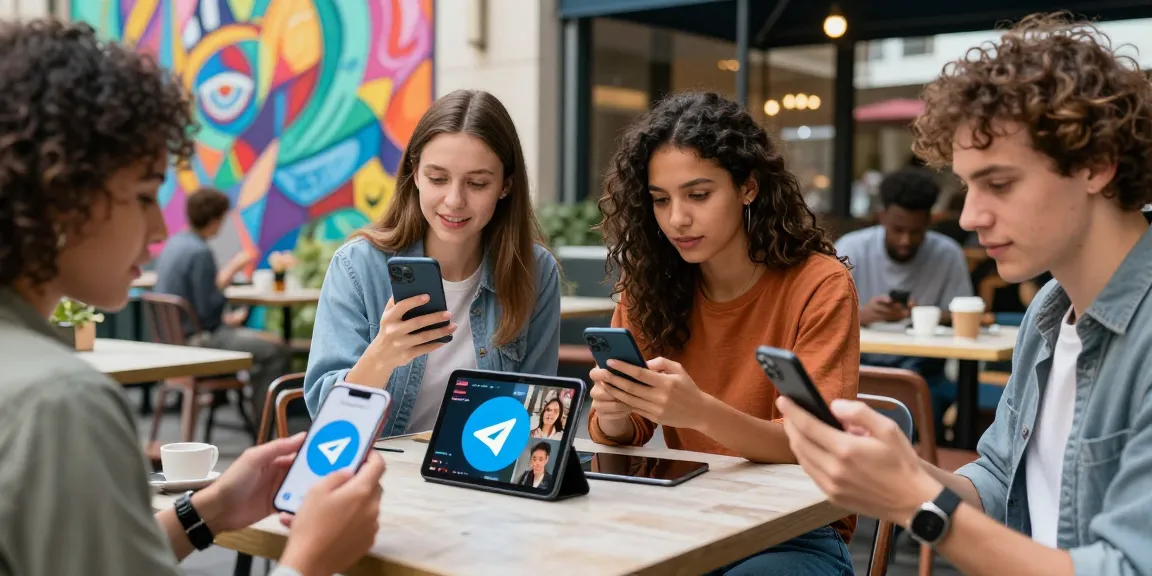 Engaging scene of people using telegram中文版 for messaging and communication in a vibrant urban setting.
