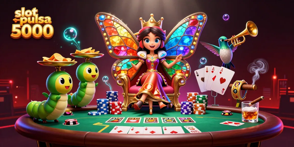 Mainkan slot pulsa 5000 dengan ilustrasi kasino yang menampilkan karakter menarik dan elemen permainan.