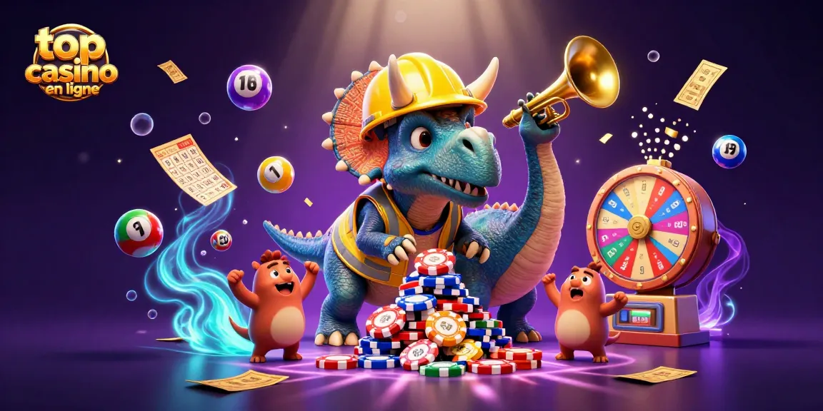 Jouer dans un top casino en ligne avec une ambiance festive, illustrant divers éléments de jeux d'argent