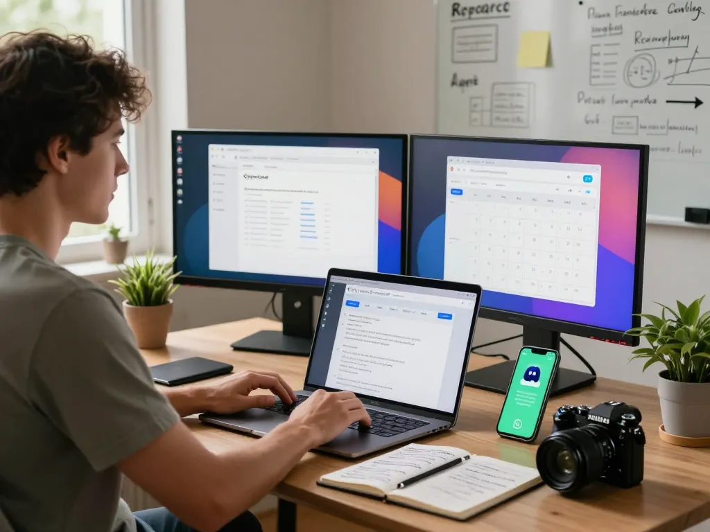 User engaging with OpenClaw personal AI assistant in a cozy home office.