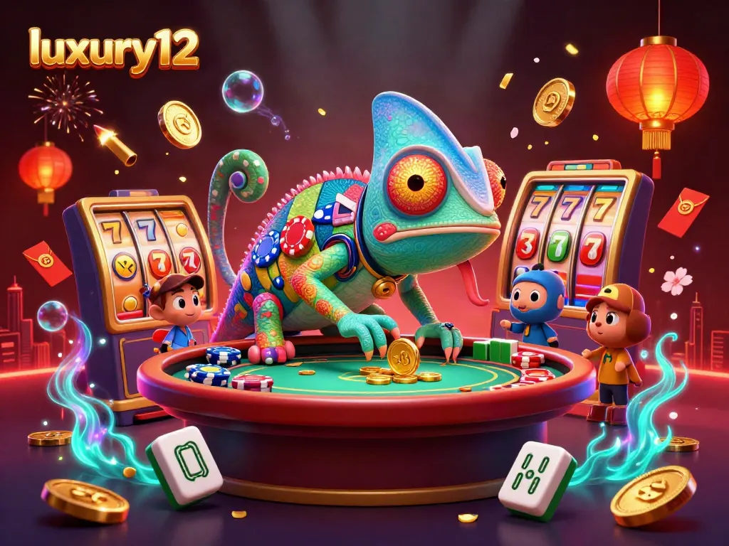 Experience thrilling gameplay at luxury12 with the vibrant energy of slot machines, poker, and festive elements.