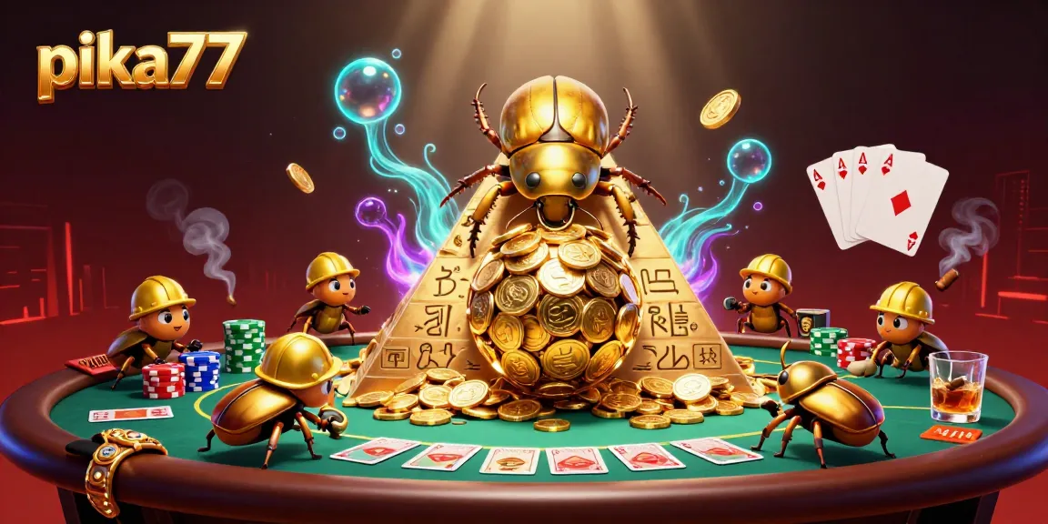 Experience thrilling gameplay at pika77’s vibrant casino pyramid with golden coins and poker elements.