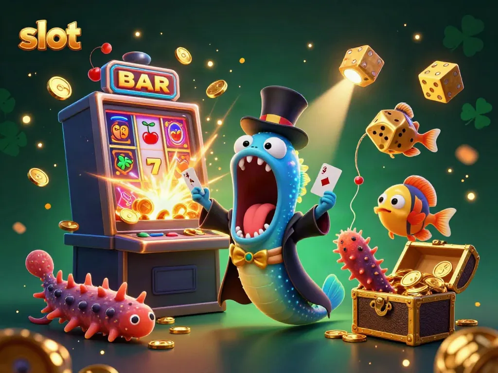Slot mesin menampilkan gulper eel sihir dalam aksi dengan jackpot bersinar di sekitarnya.