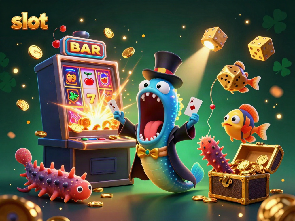 Slot mesin menampilkan gulper eel sihir dalam aksi dengan jackpot bersinar di sekitarnya.