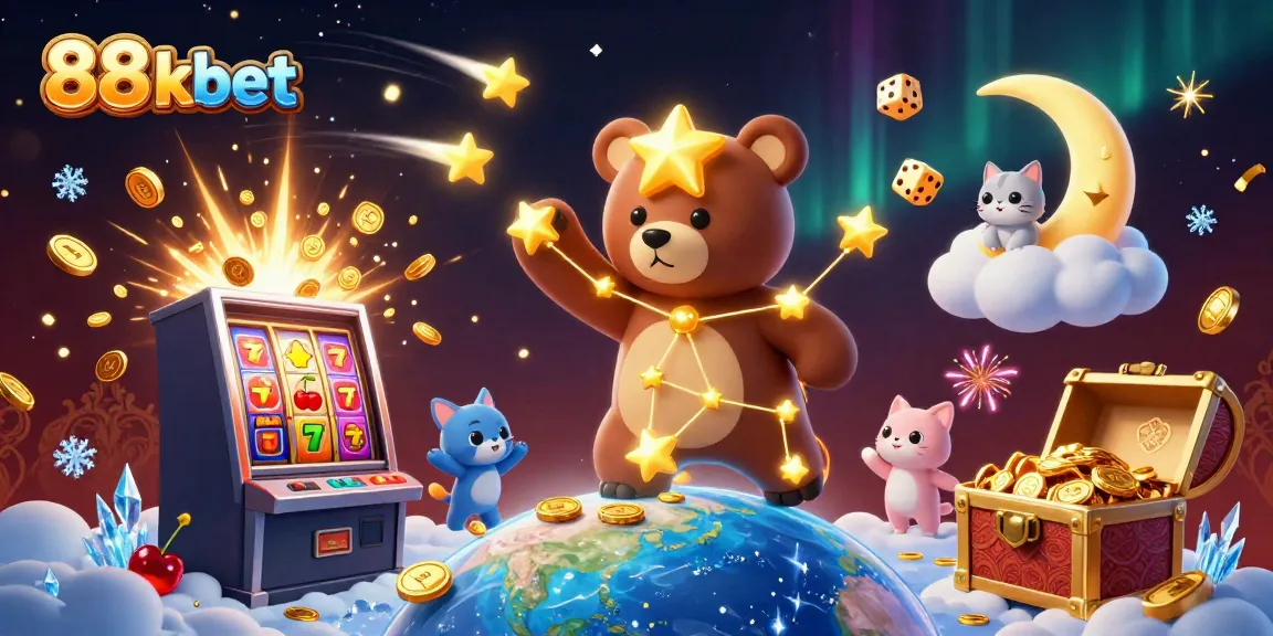 Experience the thrill of 88 kbet where fortune awaits with a constellation bear and vibrant casino elements.