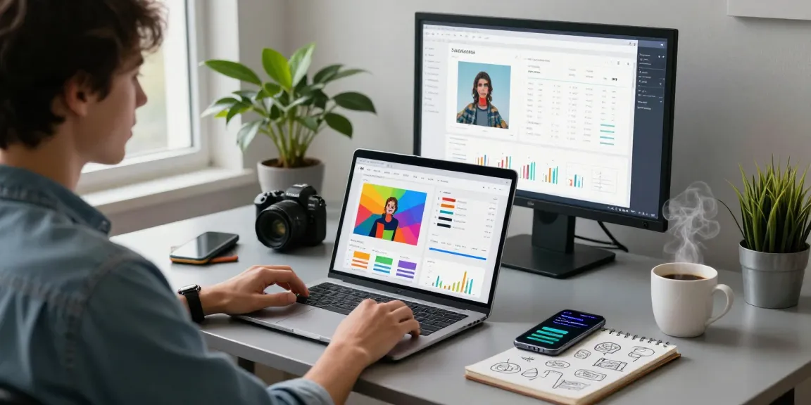 User analyzing image results on free AI detector tool within a modern workspace.