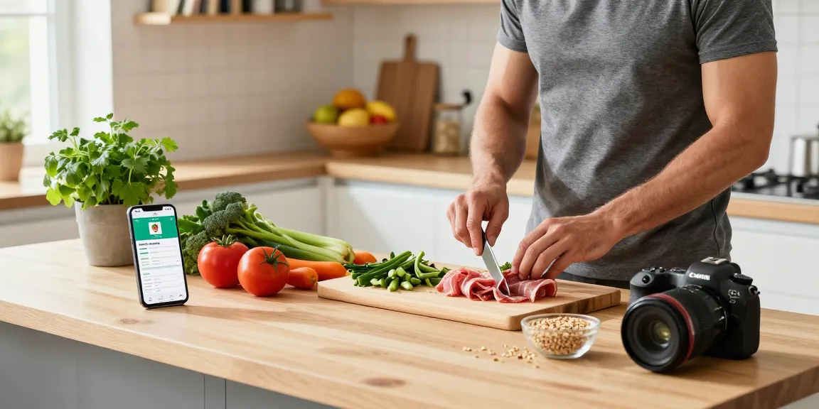 Preparing a healthy meal in a modern kitchen using the best nutrition tracking app for optimal nutrition.