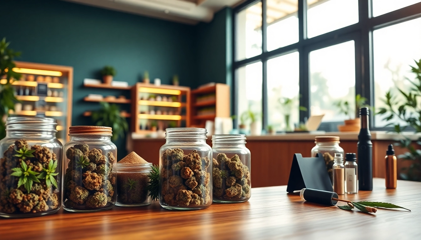 Can you buy weed online UK at a well-organized cannabis dispensary showcasing various strains and products.