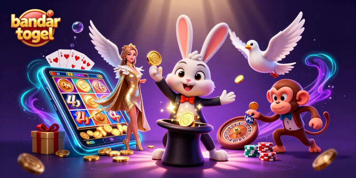 Experience the thrill of bandar togel with a magical casino scene featuring a magician, dove, and monkey.