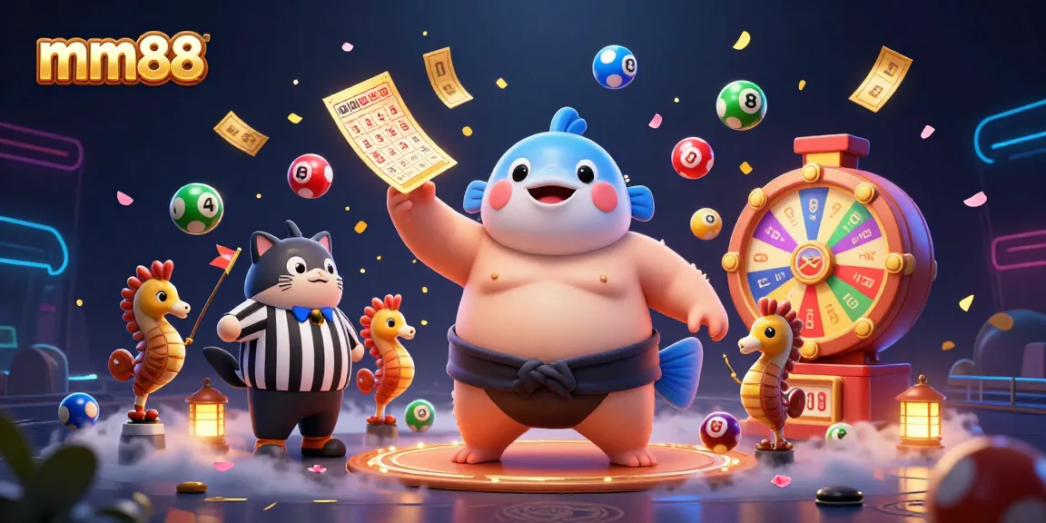 Experience winning moments at mm88 with vibrant lottery elements and animated characters.