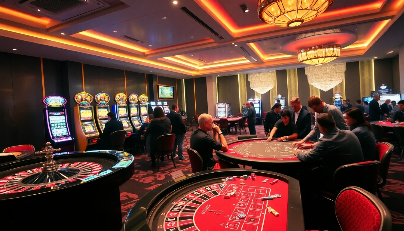 Experience the excitement of mg188s.com with vibrant casino gaming, luxury atmosphere, and players engaging at tables.