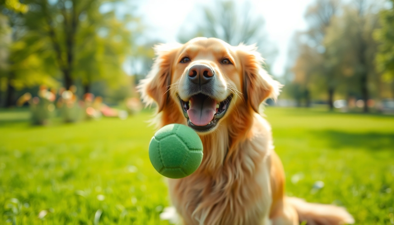 Happy golden retriever playing outdoors representing the benefits of CBD Oil For Dog.