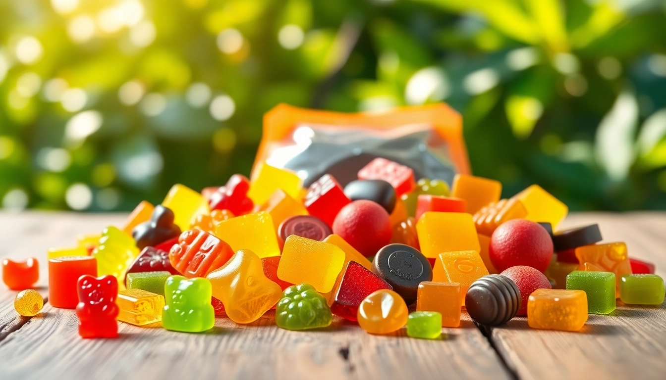 Showcasing an assortment of wholesale cbd edibles, including gummies and chocolates.