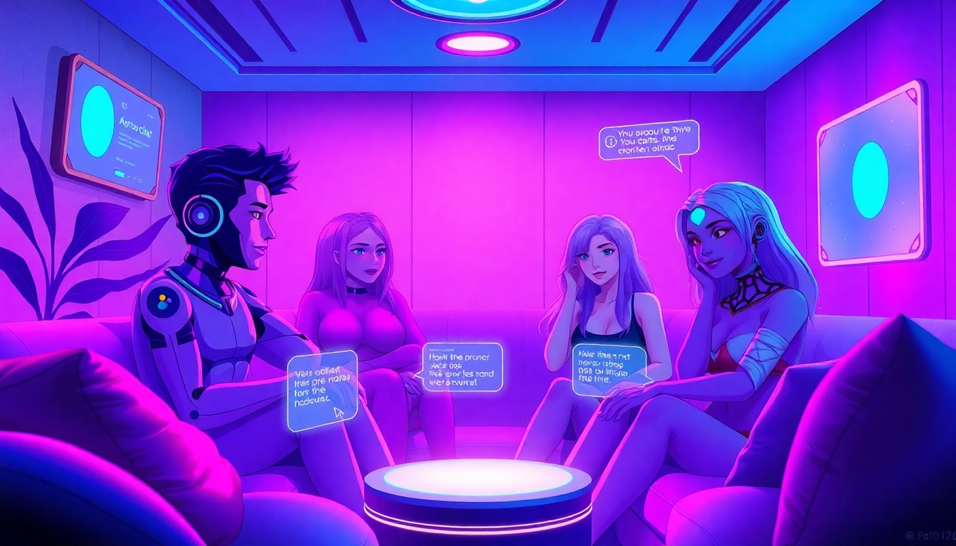 Engaging ai porn chat scene featuring intimate interactions with AI characters in a cozy digital lounge.