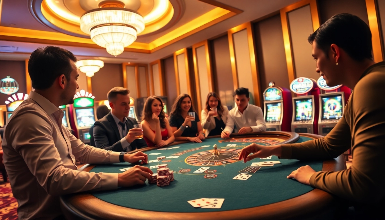 Playing poker at BK8 เว็บตรง casino table with a luxurious ambiance and vibrant atmosphere.