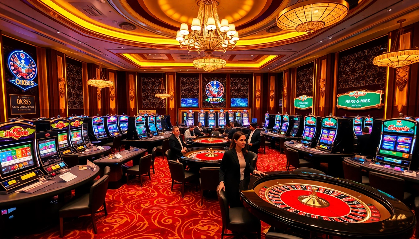 Engaged players enjoy luxurious gaming with OK365, showcasing poker and roulette excitement.