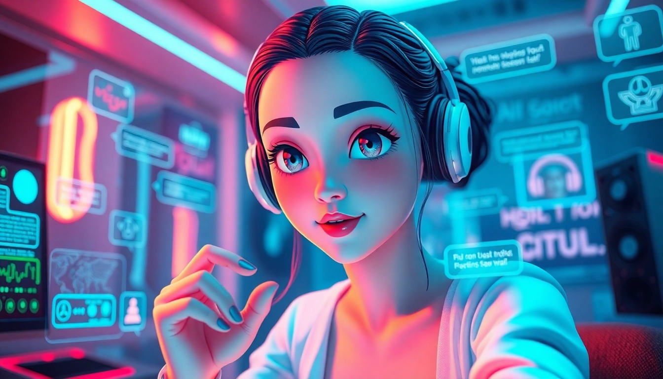 Engaging ai porn chat experience with a realistic animated character and vibrant digital interface.