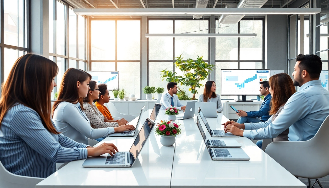 一个引人入胜的现代办公场景，专业人士在 wps官网 使用 WPS Office 软件进行协作。