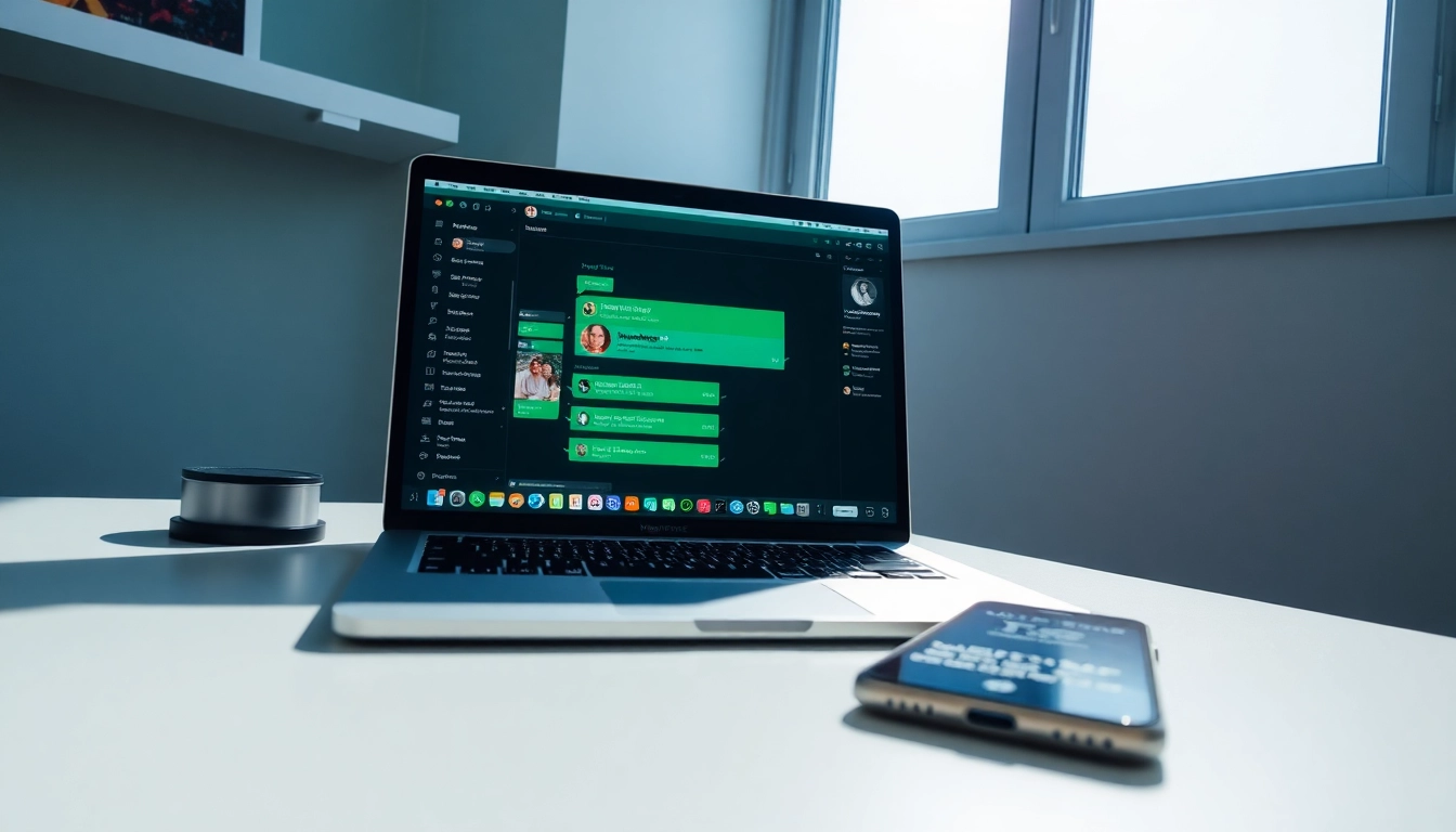 在笔记本电脑上展示 WhatsApp Web 的生动场景，展示快连官网功能以提升沟通效率。