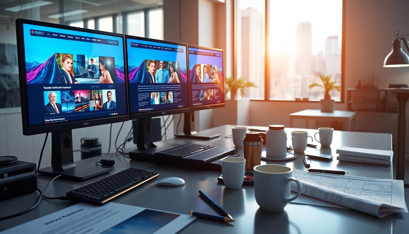 Website redesign NYC showcased in a modern office setting with vibrant mock-ups.