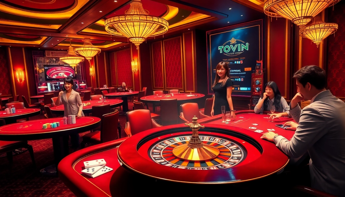 Topvin gaming experience showcasing thrilling gameplay at a luxurious casino with engaged players.