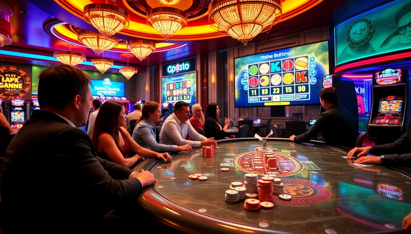 Engaging players enjoying a pg slot demo at a vibrant casino table filled with excitement.