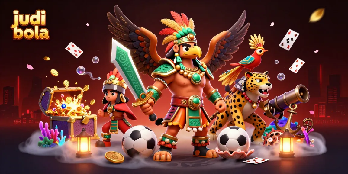 Engage in judi bola with an Aztec warrior scene filled with dynamic sports betting elements.
