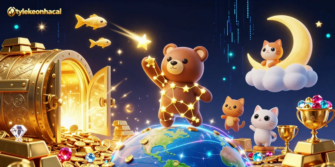 Experience the thrill of tylekeonhacai with golden treasures and innovative casino elements in a vibrant digital illustration.