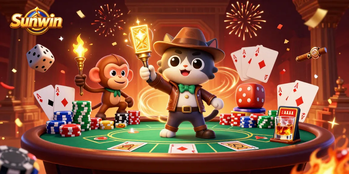 Experience the thrill of Sunwin as the adventurous cat uncovers golden casino secrets in a dynamic 3D scene.