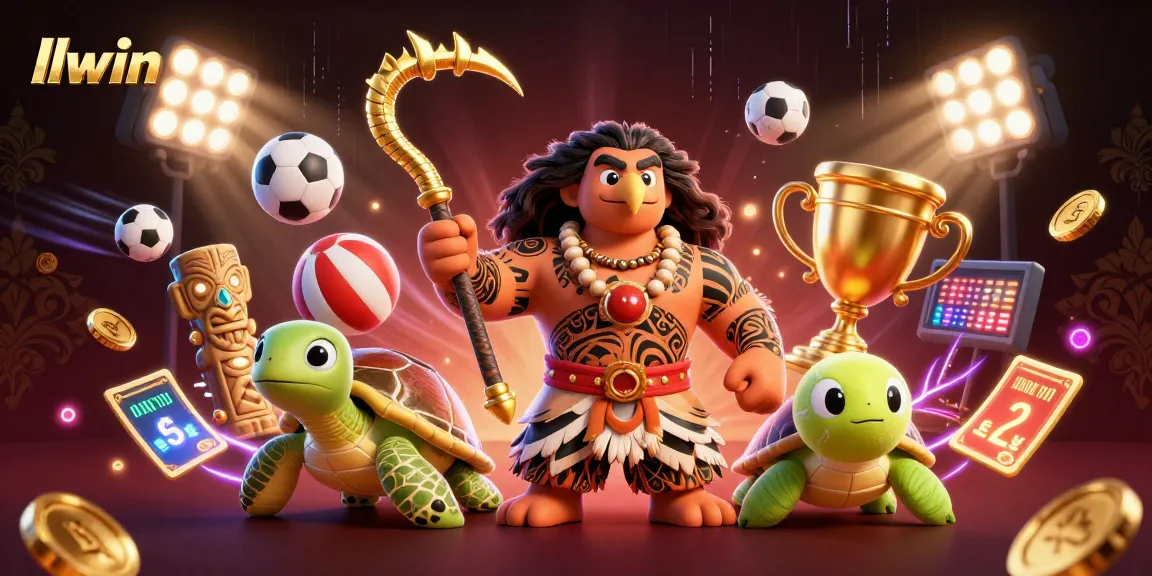 llwin showcases thrilling casino action with a vibrant demigod and turtle in this dynamic 3D illustration.