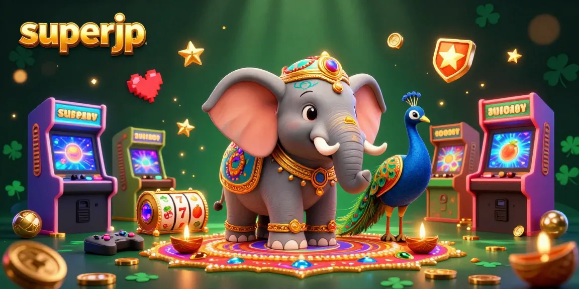 Engage with superjp's vibrant gaming scene featuring Diwali-themed characters and colorful casino elements.